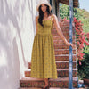 Floral Square Neck Spaghetti Strap Midi Dress in Mustard Yellow