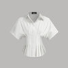 White Cinched Waist Collared Shirt Top Front View for Women | Littlebox India