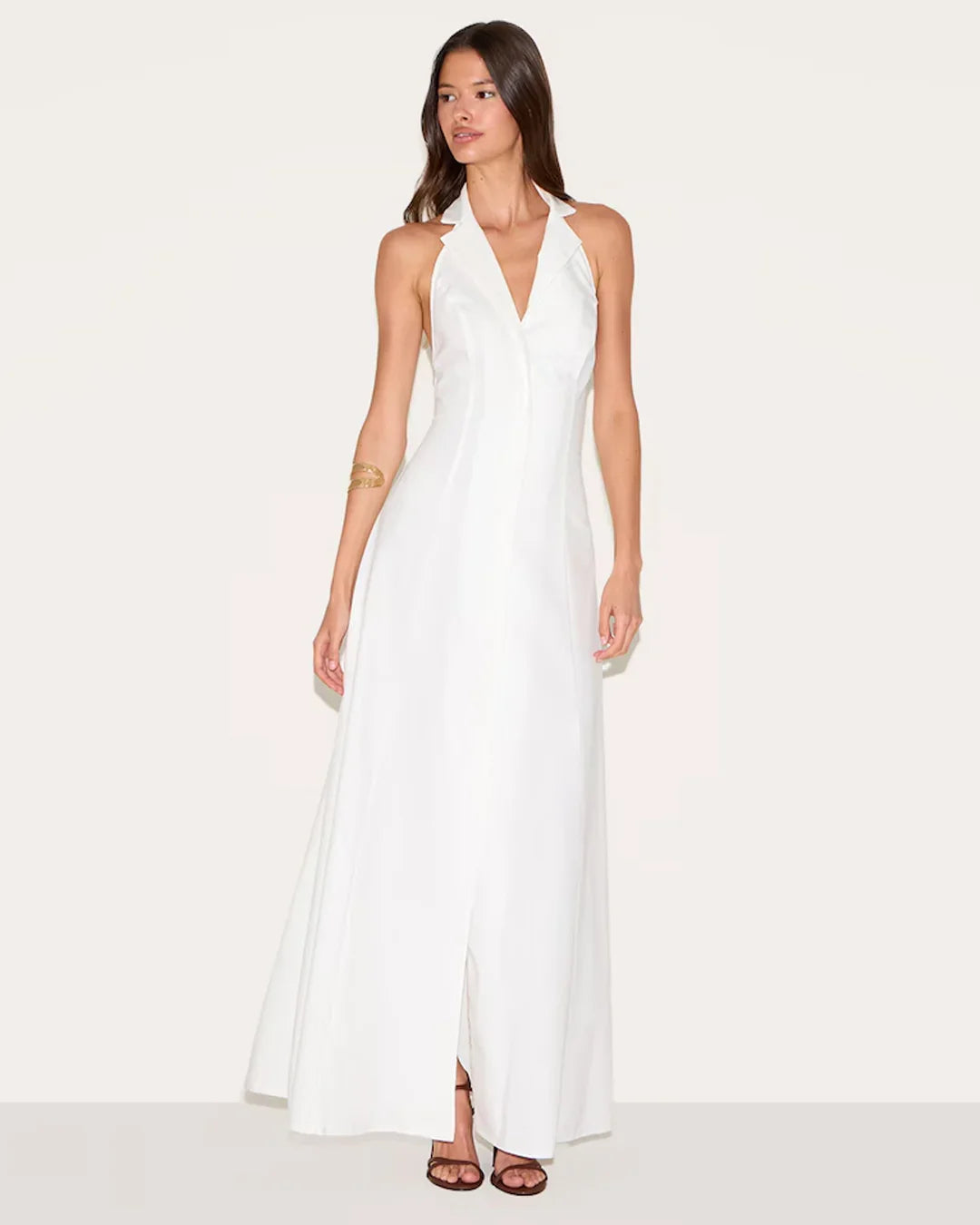 White Halter Neck Front Slit Maxi Dress - Littlebox India White Halter Neck Front Slit Maxi Dress - Littlebox India