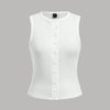 White Ribbed Button-Down Sleeveless Top Front View For Women | Littlebox India