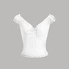 White Ruffle Trim Ruched Button Front Top Front View for Women | Littlebox India
