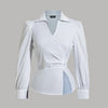 White Wrap Fit Tailored Shirt Front View For Women | Littlebox India
