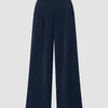 Wide Leg High Waisted Trousers with Pockets in Navy Blue Front View For Women | Littlebox India