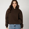 Womens Solid Drawstring Full Sleeve Hoodie in Coffee Front View For Women | Littlebox India