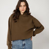 Womens Solid Drawstring Full Sleeve Hoodie in Dark Mouse Front View For Women | Littlebox India