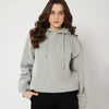 Womens Solid Drawstring Full Sleeve Hoodie in Milange Front View For Women | Littlebox India