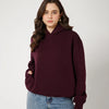 Womens Solid Drawstring Full Sleeve Hoodie in Wine Front View For Women | Littlebox India