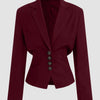 Woven Collar Solid Lace Up Button Blazer In Burgundy Front View For Women | Littlebox India