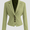 Woven Collar Solid Lace Up Button Blazer In Herbal Front View For Women | Littlebox India
