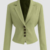 Woven Collar Solid Lace Up Button Blazer In Herbal