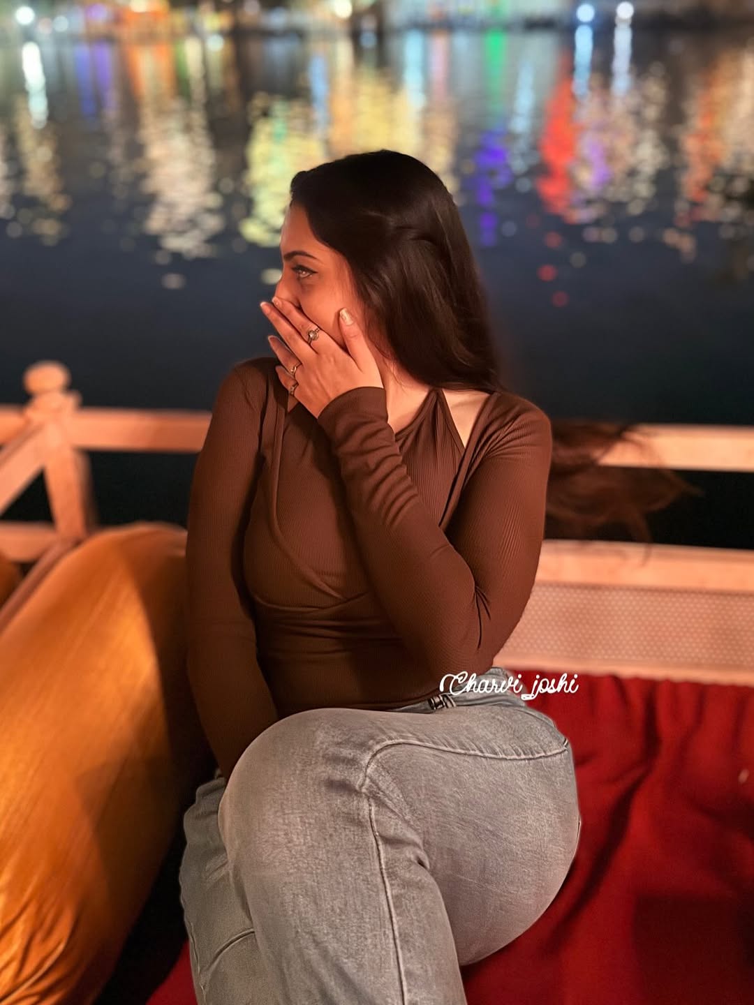 Customer photo 2 of Wrap Style Long Sleeve Crop Top with Neck Tie in Brown