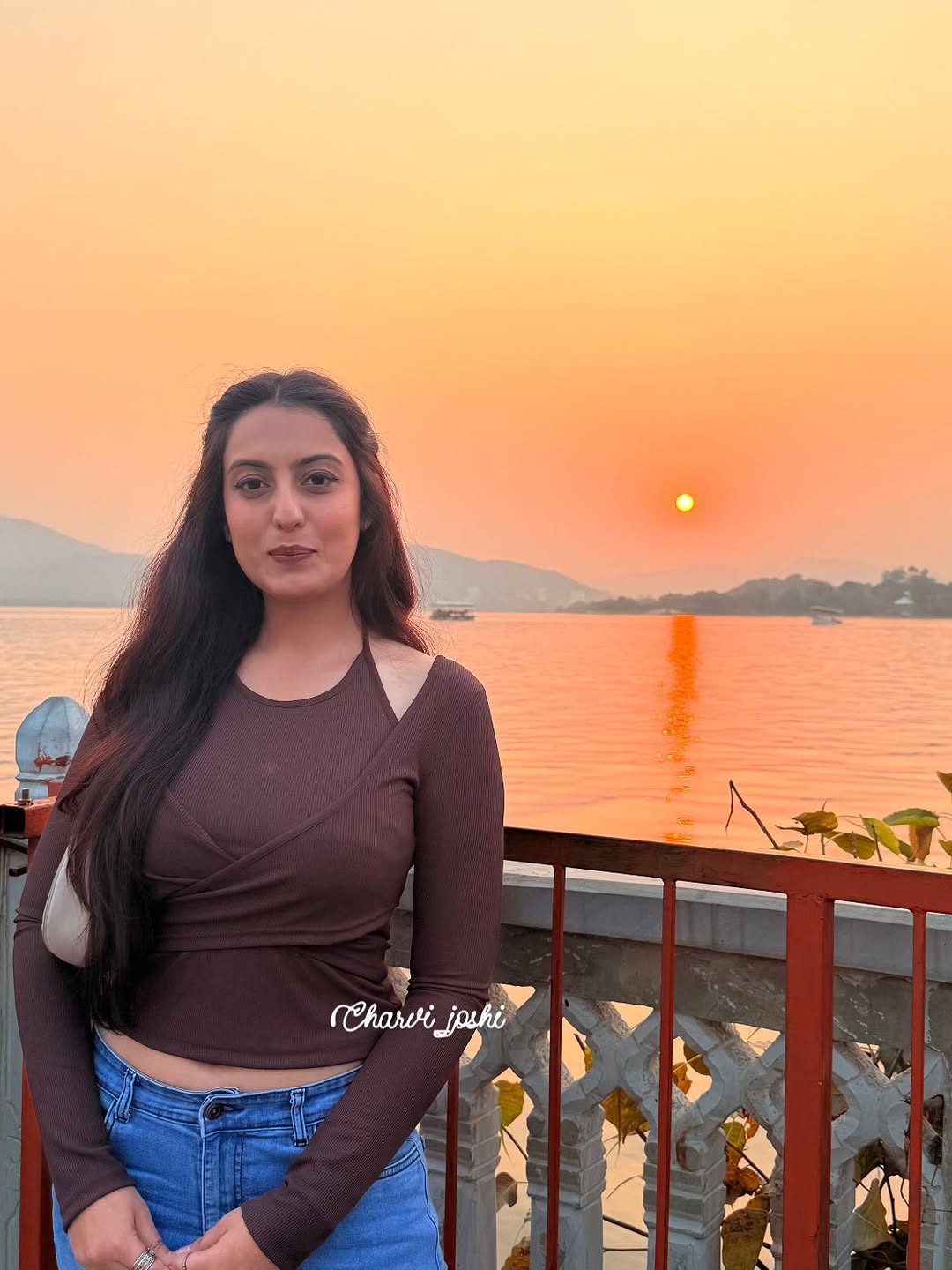 Customer photo 3 of Wrap Style Long Sleeve Crop Top with Neck Tie in Brown