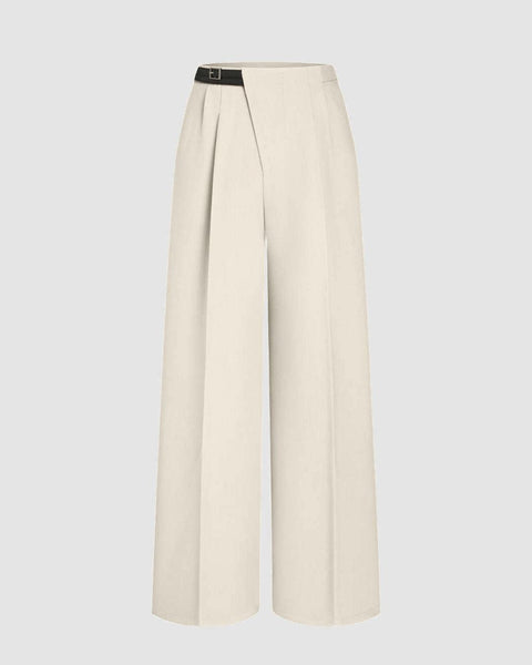 Wrapped Pleated Trouser Without Belt In Off White Front View For Women | Littlebox India