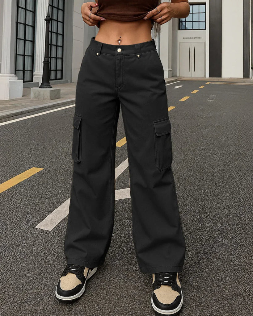 Y2K Baggy Fit Women Cargo In Black - Littlebox India