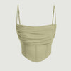 green women's sleeveless top featuring a solid ruched mesh design, perfect for a stylish Y2K-inspired look
