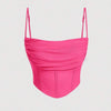 pink women's sleeveless top featuring a solid ruched mesh design, perfect for a stylish Y2K-inspired look