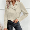 Zippered Lapel Waist Length Jacket in Beige Front View For Women | Littlebox India