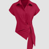 Asymmetrical Tie Waist Polo Shirt in Hot Pink