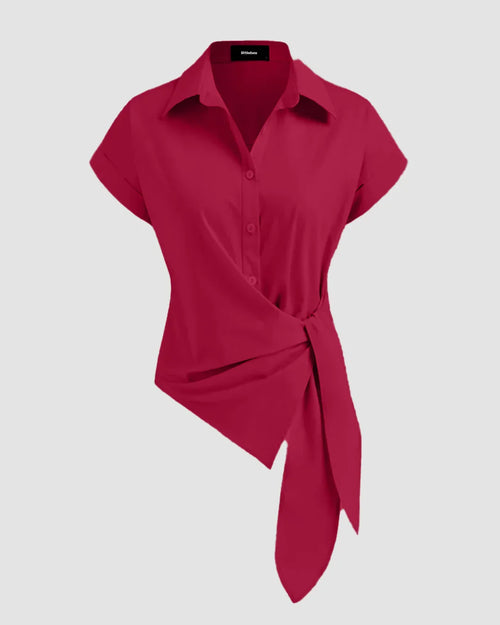 Asymmetrical Tie Waist Polo Shirt in Hot Pink