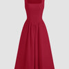 Sleeveless Square Neck A-Line Midi Dress in Cherry