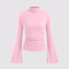 High Neck Ruched Long Sleeve Top In Pink