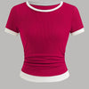 Casual Slim Fit Hot Pink and White Tee with Contrast Hem