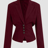 Woven Collar Solid Lace Up Button Blazer In Burgundy