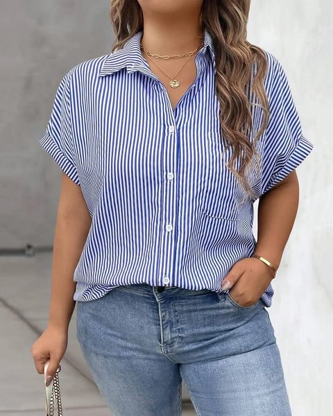 Collared Button Down Casual Shirt with Rolled Sleeves Curve & Plus