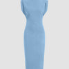 Powder Blue Structured Shoulder Bodycon Midi Dress