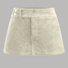 Suede Low Rise Solid Button Mini Skirt in Beige