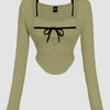 Contrast Trim Long Sleeve Sage and Black Top