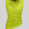 Solid Ruched Round Neck Crop Top In Neon