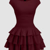Ruched Waist Tiered Ruffle Mini Dress in Cherry
