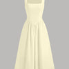 Sleeveless Square Neck A-Line Midi Dress in Vanilla