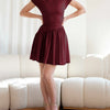 Maroon Cap Sleeve Flared Mini Dress