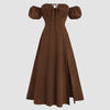 Off-Shoulder Puff Sleeve Solid Color Cinched Maxi Dress In English Brown