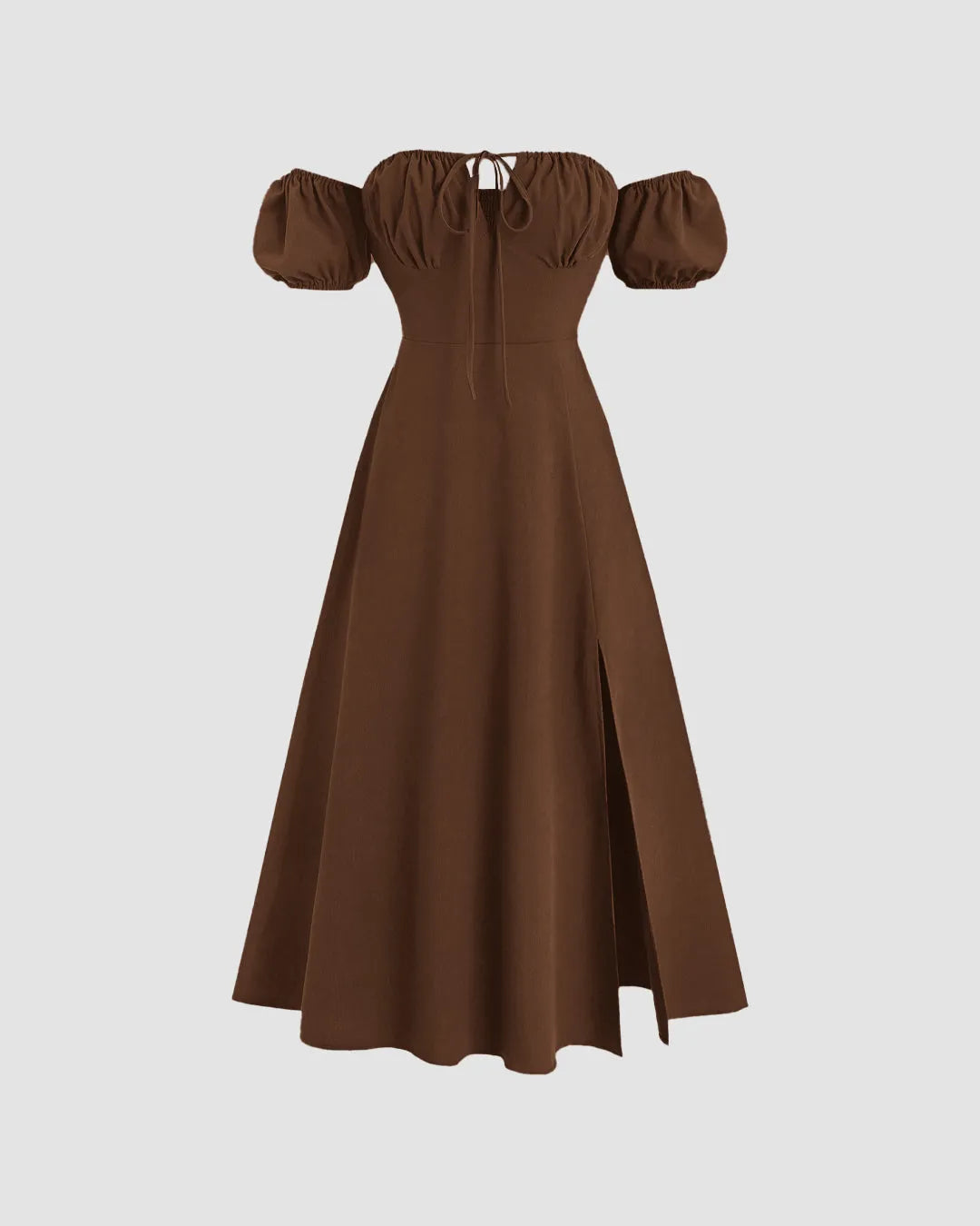 V-Neck Bow Tie Waist Dress In Chocolate Brown - Littlebox India