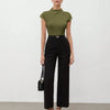 Mock Neck Cap Sleeve Fitted Top in Olive