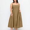 U-neckline Ruched Ruffle Hem Maxi Cami Dress in Mud Curve & Plus