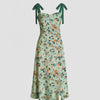 Tie Shoulder Floral Fit & Flare Slit Midi Dress