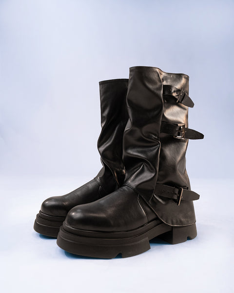 Gothic Mid Calf Platform Boots in Black