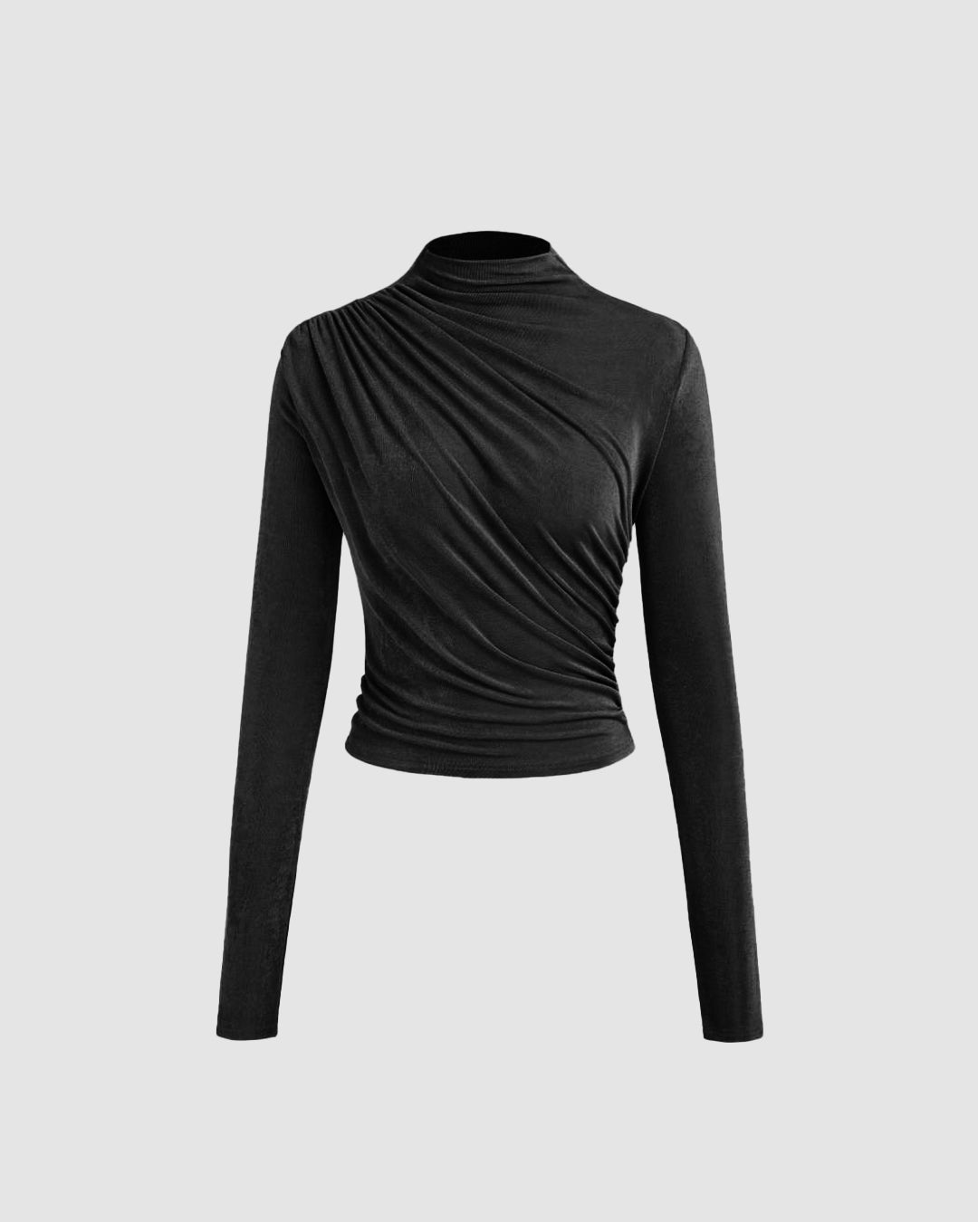 Modely Mock Neck Ruched Long Sleeve Black Top – Littlebox India