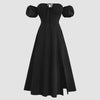 Off-Shoulder Puff Sleeve Solid Color Cinched Maxi Dress In Black