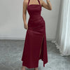 Satin Side-Slit Maxi Dress in Off Red