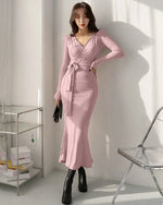 Wrap Bodycon Midi Dress with Tie Waist