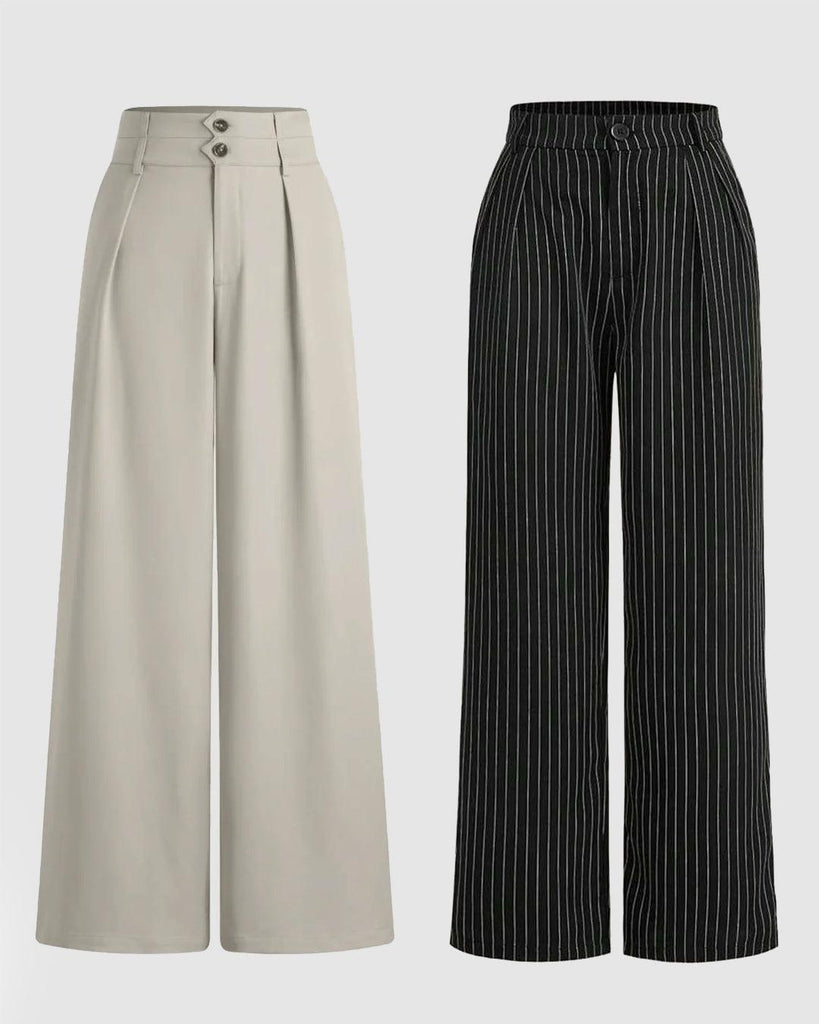 High Waist Pleated Wide Leg Pants & Trendy Korean Style Pinstripe 