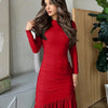 Ruched Full Sleeve Bodycon Midi Dress in Red