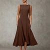Sleeveless Fit and Flare Midi Dress in Rust
