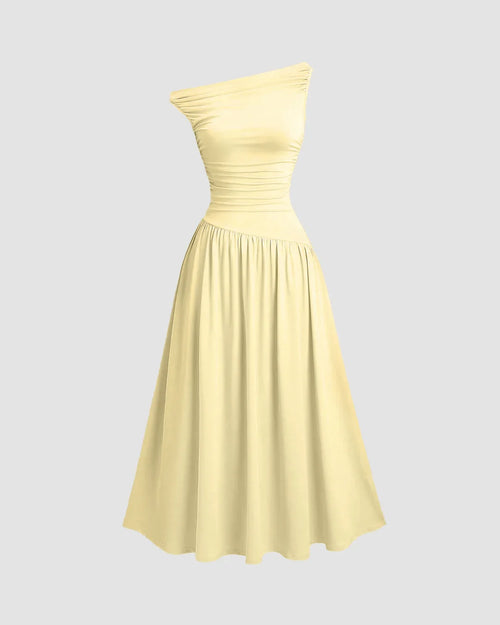 Vanilla Off-Shoulder Fit & Flare Midi Dress