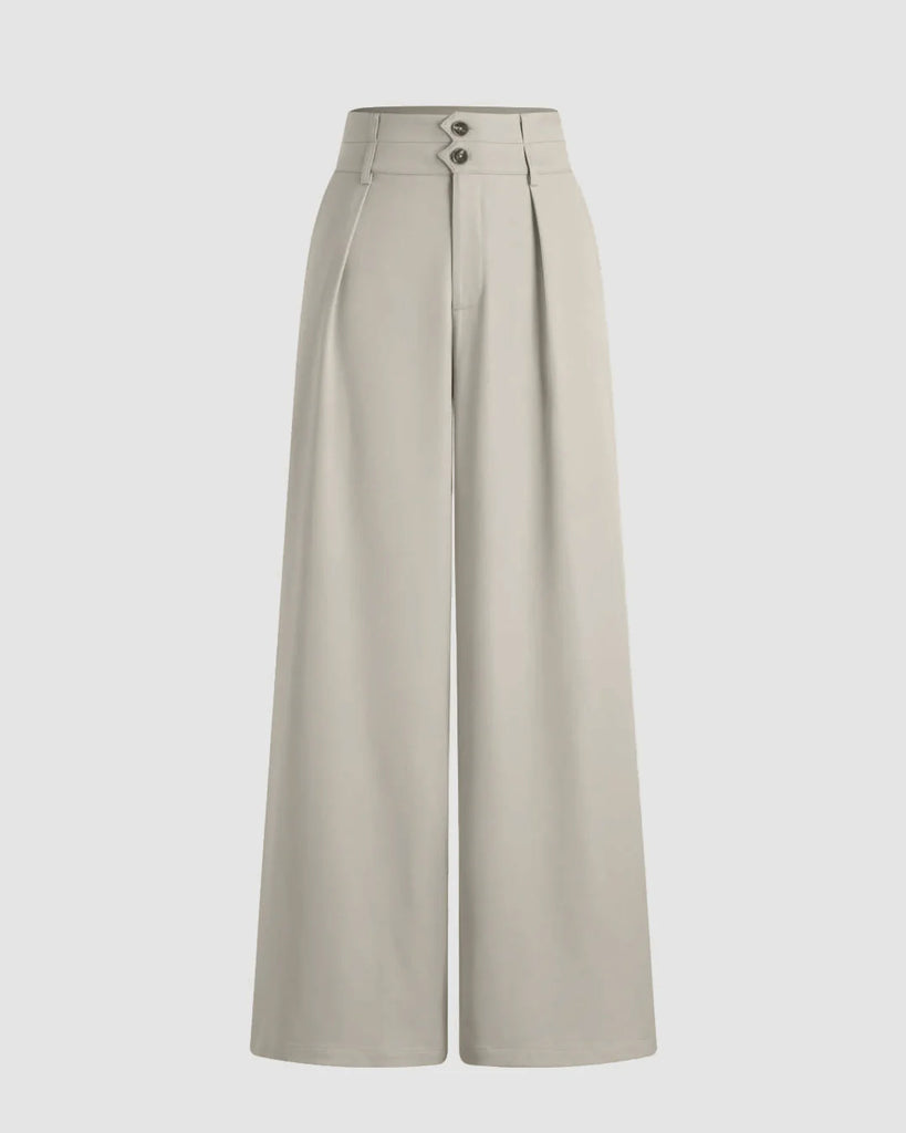 High Waist Pleated Wide Leg Pants In Offwhite 